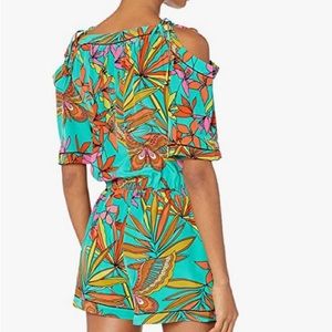 Trina Turk Women's Affable Papillion Palm Print Cold Shoulder Romper